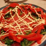 花わさびとまぐろのカルパッチョ・菜の花の梅味噌マヨ・菜の花入り和風オムレツ・はまぐりの中華風酒蒸し・鯛の柚子こしょうなめろう・豚のピリ辛ちゃんちゃん焼き