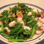 菜の花と水だこのペペロン炒め・牛すね肉のフレッシュトマト煮込み・すずきの和風マスタードマヨ焼き・鳥花わさ