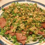 牛もも焼きねぎ旨ソース・ささみと枝豆の変わりわさび和え・厚揚げの八丁味噌煮