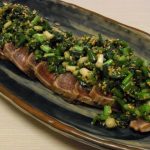 たっぷりごまねぎ塩たたき・塩麹漬け豆腐ステーキ・長芋のカレーそぼろ煮っころがし