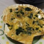 ほたてと地海苔の醤油貝焼き・九条ねぎと厚揚げの直鰹(じがつお)煮・赤なすのペペロン炒め