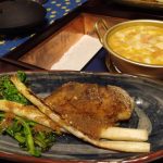 鯛のムニエル山わさびソース・釜揚げ桜えびとしらすの卵とじ豆腐・五郎島金時のごまきんぴら