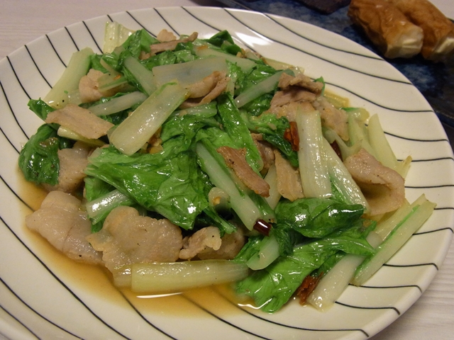 山東菜と豚バラのペペロン炒め