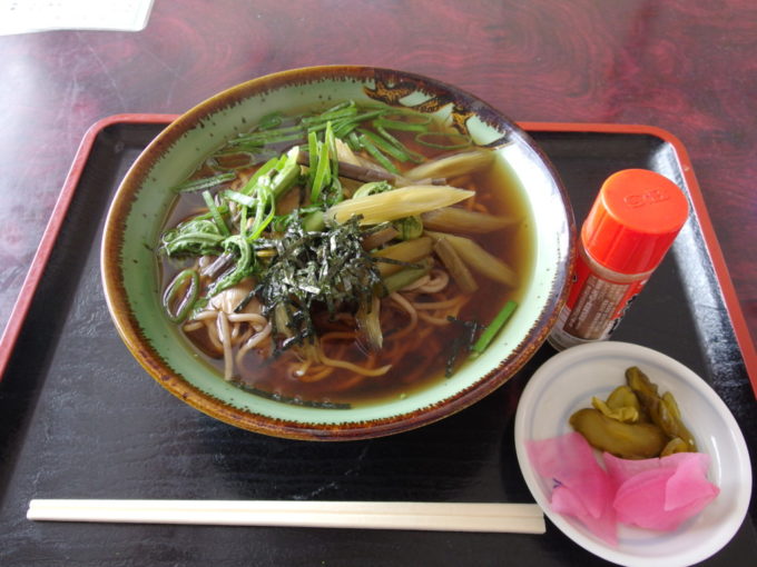 冬の松川温泉松楓荘連泊で味わう昼食の山菜そば