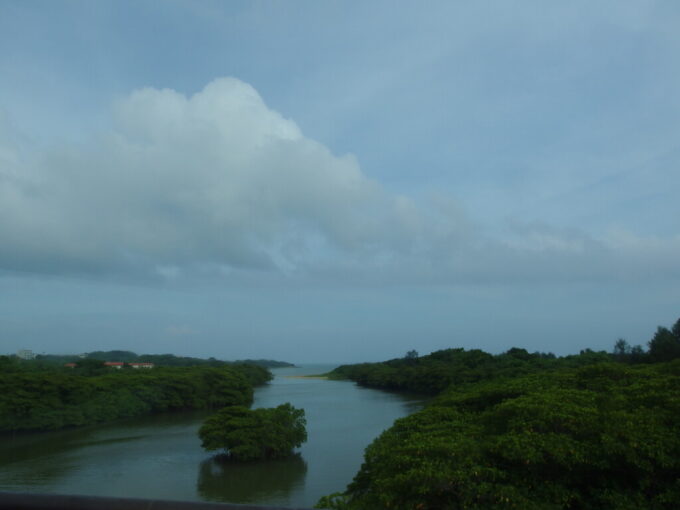 6月中旬梅雨明け間近の石垣島カリー観光車窓から眺める宮良川