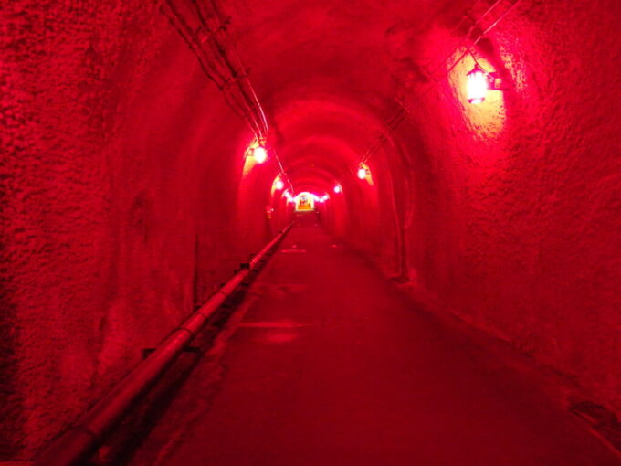 10月上旬初秋の清津峡渓谷トンネル素掘りモルタル吹付の妖しい坑内