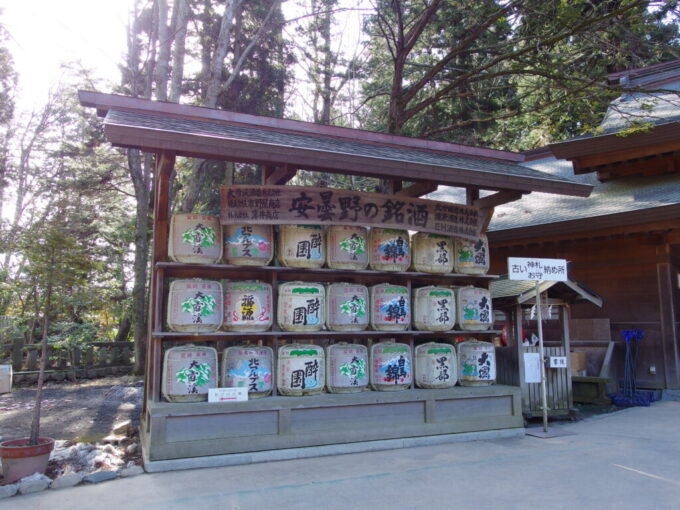 2月上旬穗髙神社ずらりと並ぶ安曇野の銘酒樽