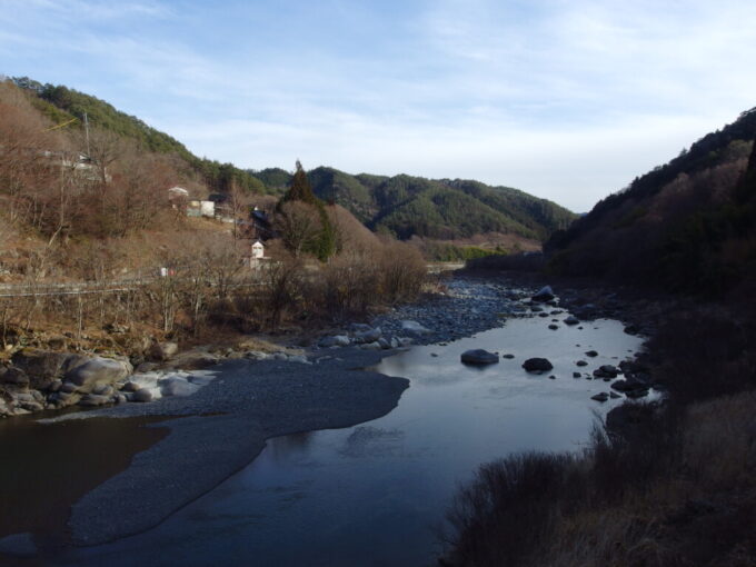 3月上旬木曾川のほとりの棧温泉客室から望む木曽川の雄大な流れ
