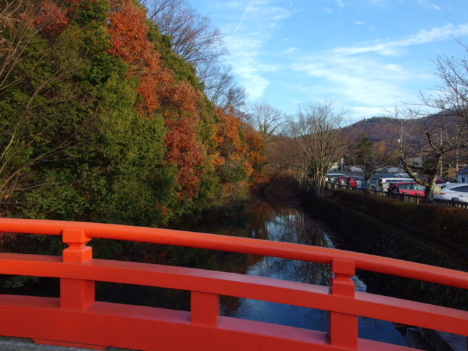 12月中旬初冬の甲府武田神社城跡を感じさせるお堀と名残りの紅葉