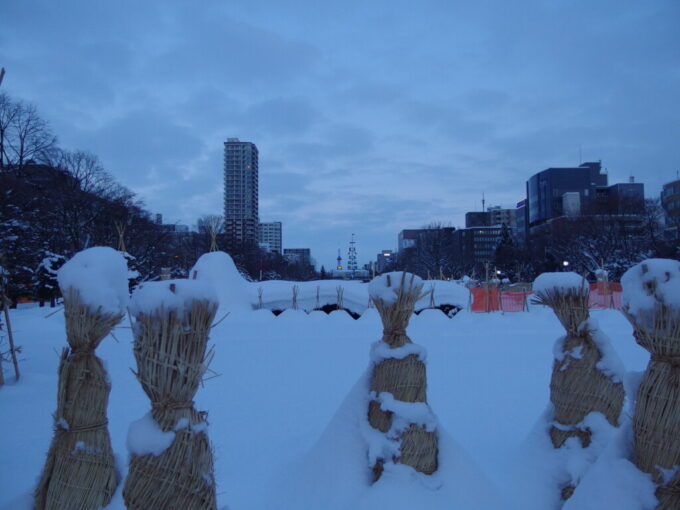 1月中旬冬の北海道大雪の後の札幌雪に埋もれた大通公園