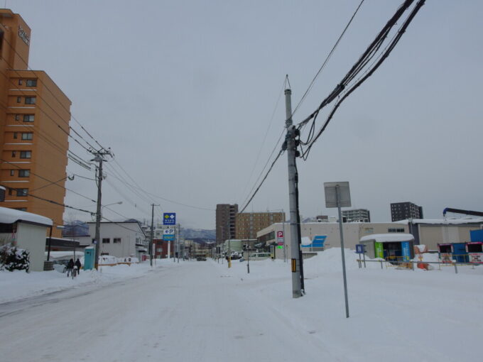 1月中旬冬の北海道大雪の後の札幌西21丁目まで歩き手稲山が近くに見えるように