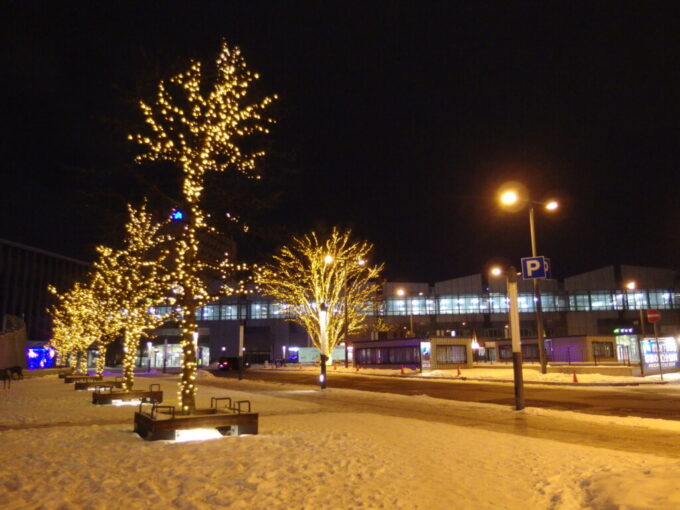 1月中旬冬の初十勝帯広イルミネーションの輝く夜の帯広駅
