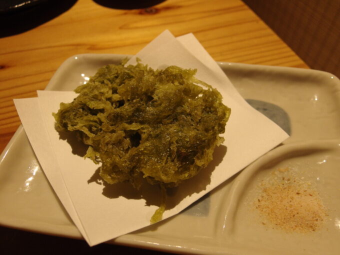 2月中旬冬の名古屋だし料理個室ダイニングせいりき家あおさ海苔天ぷら塩節