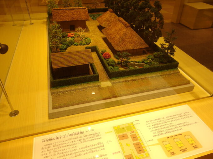 5月上旬晴天の金ケ崎要害歴史館に展示された江戸時代後期の侍屋敷の模型