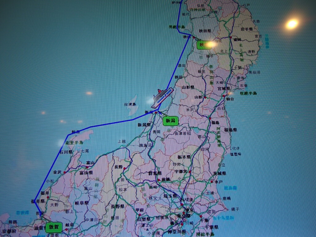 7月中旬新日本海フェリーらいらっく秋田新潟経由敦賀行きはもうすぐ新潟港に寄港