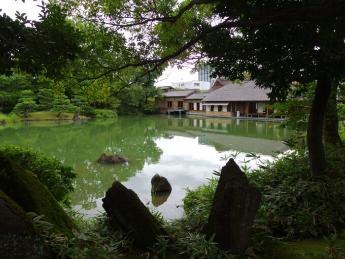 7月中旬の福井養浩館庭園深い緑に抱かれつつ回遊する庭園