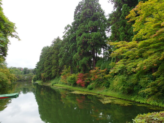 8月上旬夏の弘前早くも色づきはじめるお堀端の紅葉