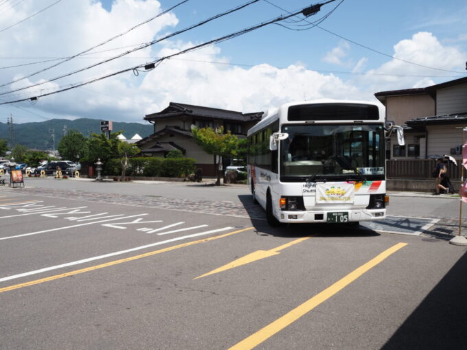 7月上旬信州茅野諏訪大社本宮からかりんちゃんバスすわ外周線で諏訪湖畔へ