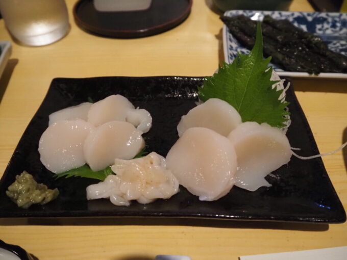 8月上旬夏の弘前夢地ほたての刺身