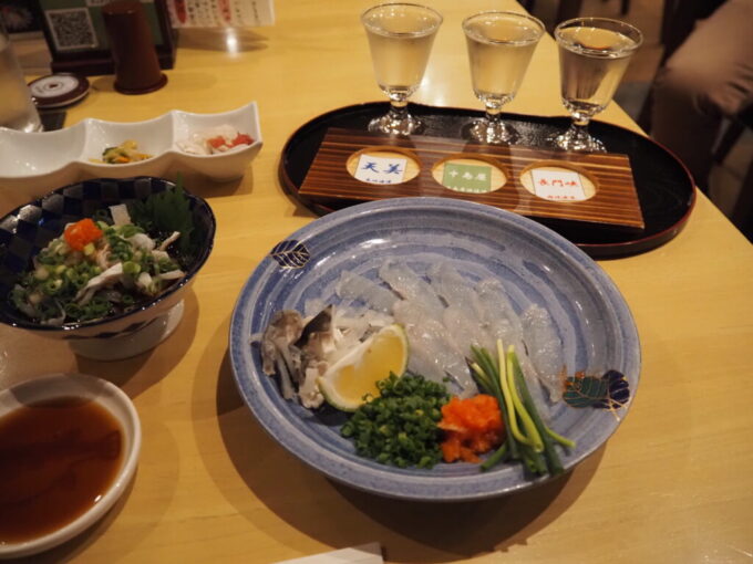 10月下旬初めての山口県下関美食酒家ゆめぜん下関店とらふく刺しととらふく皮ポン酢