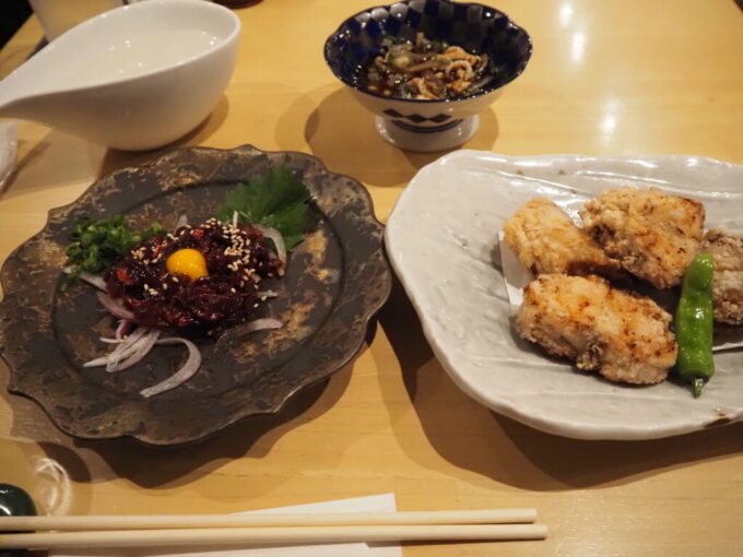 10月下旬初めての山口県下関美食酒家ゆめぜん下関店ふくの唐揚げとくじらのユッケ