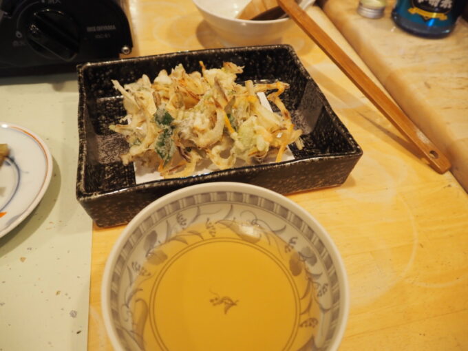 3月上旬浅間山登山口天狗温泉浅間山荘1泊目夕食野菜のかき揚げ