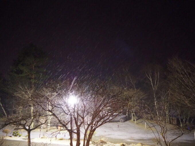 3月上旬浅間山登山口天狗温泉浅間山荘静かな夜を愉しんでいるといつしか空からは大粒の雪が