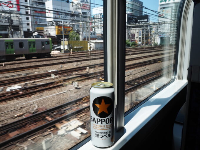 4月中旬湘南新宿ライン快速宇都宮行きグリーン車でサッポロ黒ラベル金星を開け旅立ちの祝杯を