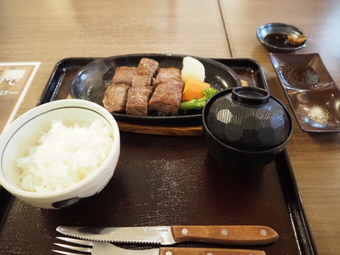 4月中旬春うららの那須高原ステーキハウス寿楽本店那須和牛おすすめサイコロステーキ150g