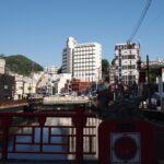 5月中旬26年ぶりの長崎新地中華街北門前に架かる新地橋から望む長崎ホテルマリンワールド