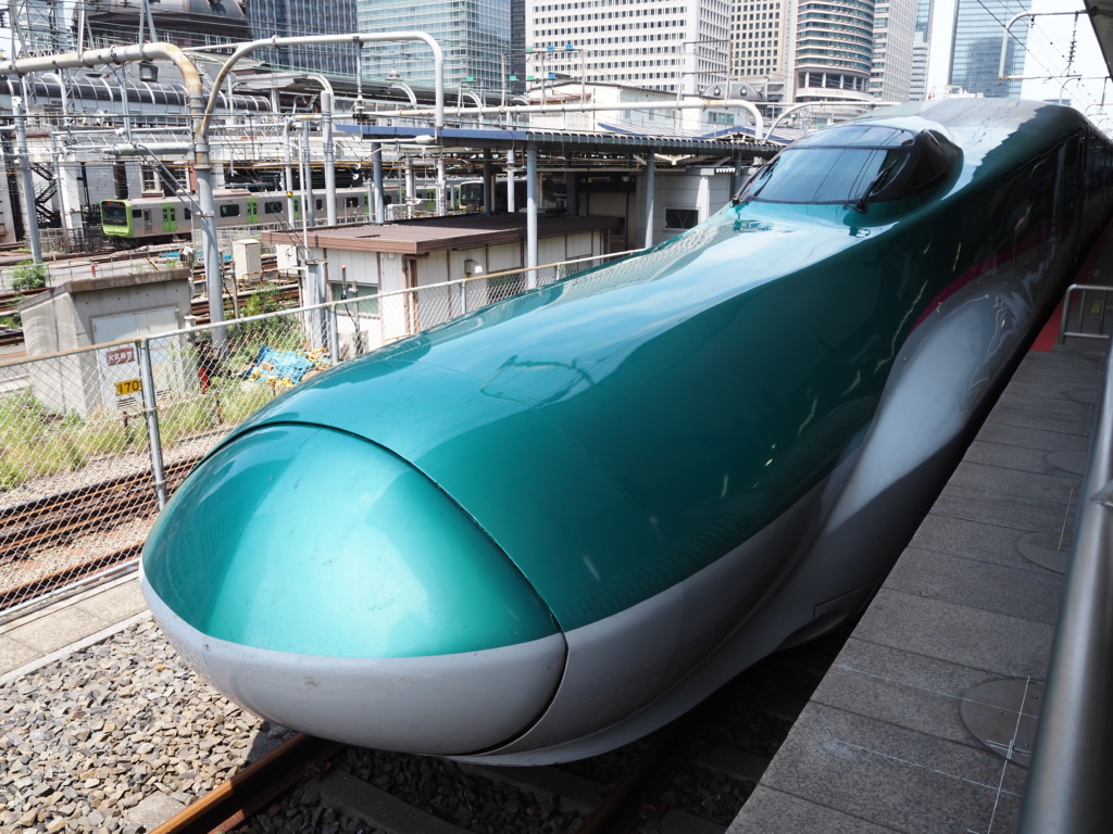 8月上旬東京駅東北新幹線ホームに佇むE5系はやぶさ号新青森行き