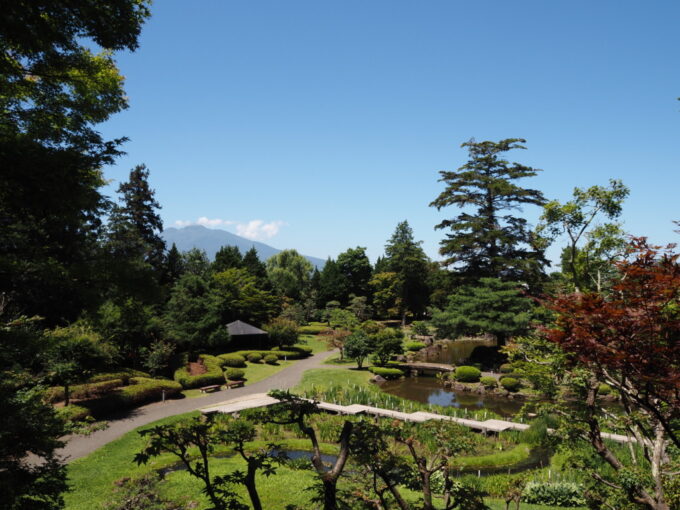 8月上旬夏の東北旅弘前藤田記念庭園高台部への道から見下ろす低地部の池泉回遊式庭園