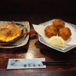 8月上旬夏の東北旅弘前創作郷土料理の店菊富士本店いがめんち揚げと帆立の貝焼き味噌