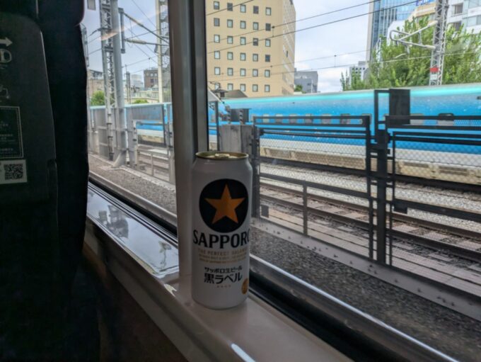 8月末日常磐線E657系特急ひたち冷たい金星で旅立ちの祝杯を挙げる
